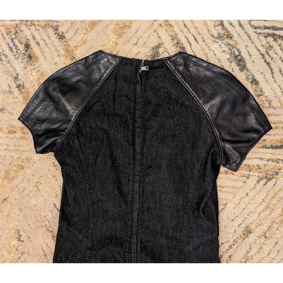 Ralph Lauren Black Label Denim Lamb Leather Trim Cocktail Sheath Dress Size 2/4 - Picture 7 of 8